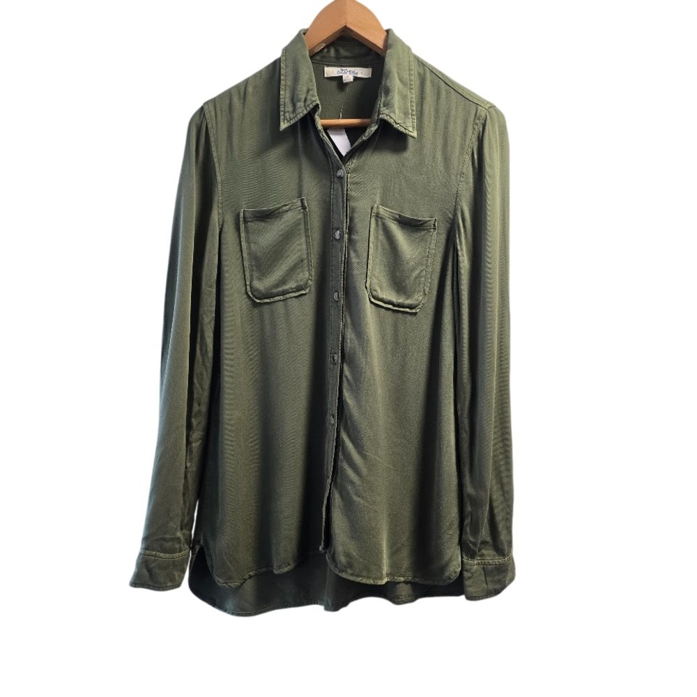 Wild Blue Button Down Shirt Womens Small Olive Green Utility‎ Safari Oversized